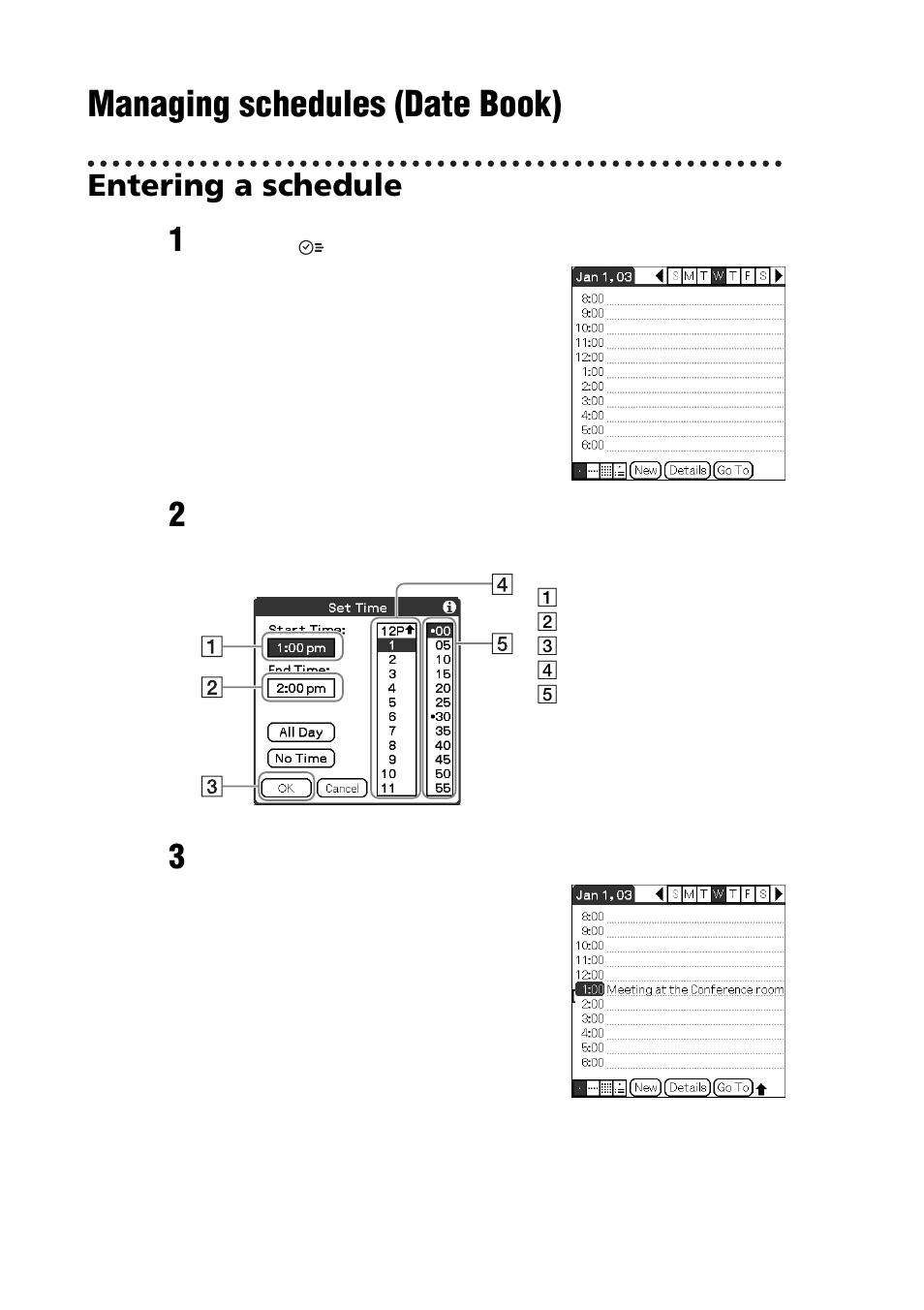 Managing schedules (date book), Entering a schedule | Sony PEG-NZ90 User Manual | Page 76 / 116