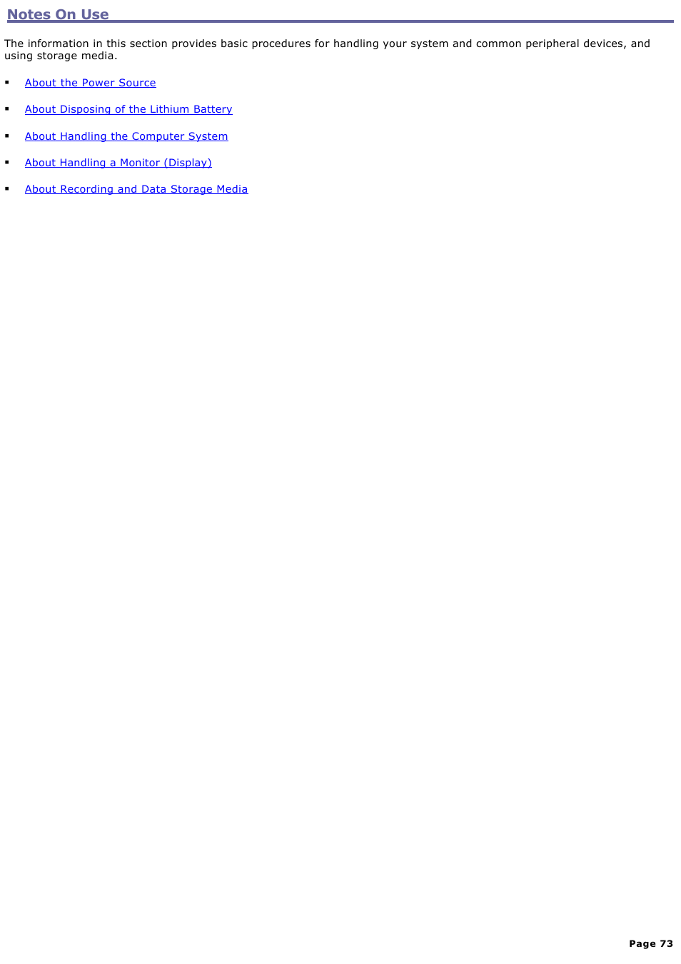 Notes on use | Sony PCV-RZ49Y User Manual | Page 73 / 91