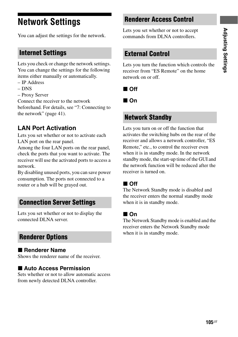 Network settings | Sony STR-DA2800ES User Manual | Page 105 / 138