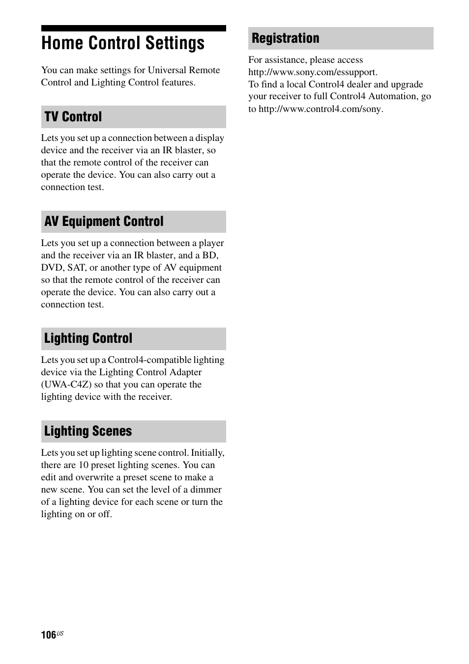 Home control settings | Sony STR-DA2800ES User Manual | Page 106 / 138
