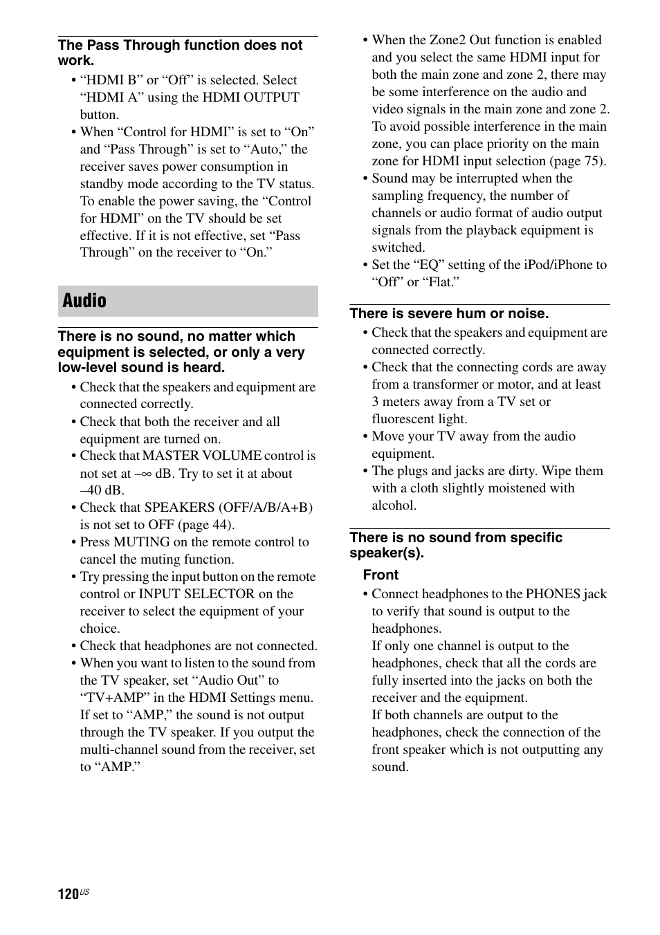Audio | Sony STR-DA2800ES User Manual | Page 120 / 138