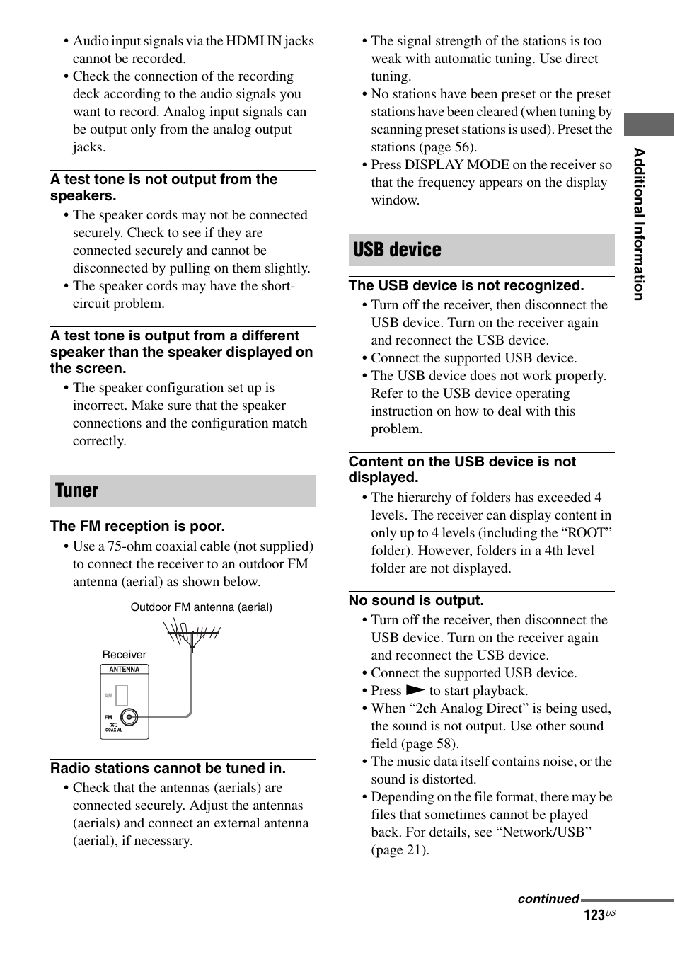 Tuner, Usb device | Sony STR-DA2800ES User Manual | Page 123 / 138