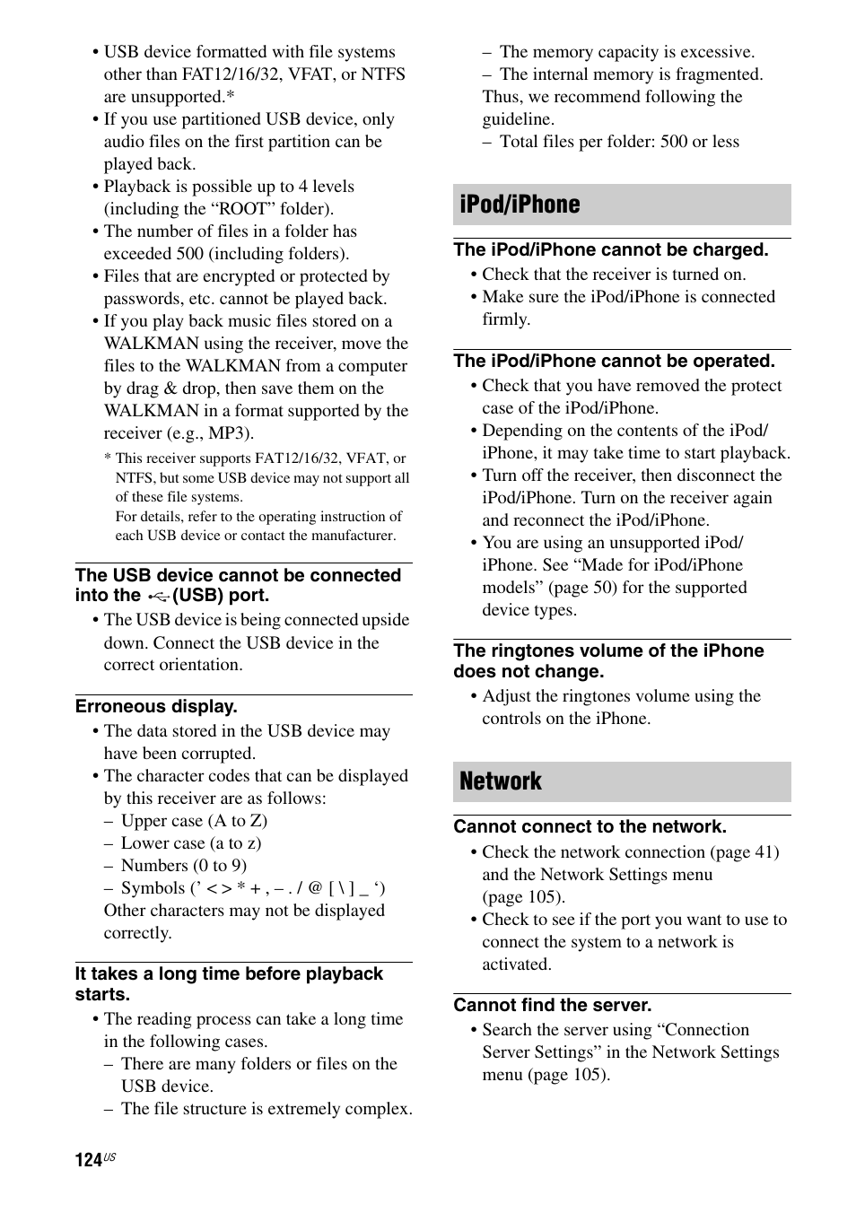 Ipod/iphone network | Sony STR-DA2800ES User Manual | Page 124 / 138