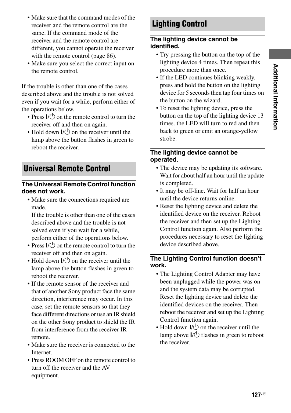 Universal remote control lighting control | Sony STR-DA2800ES User Manual | Page 127 / 138