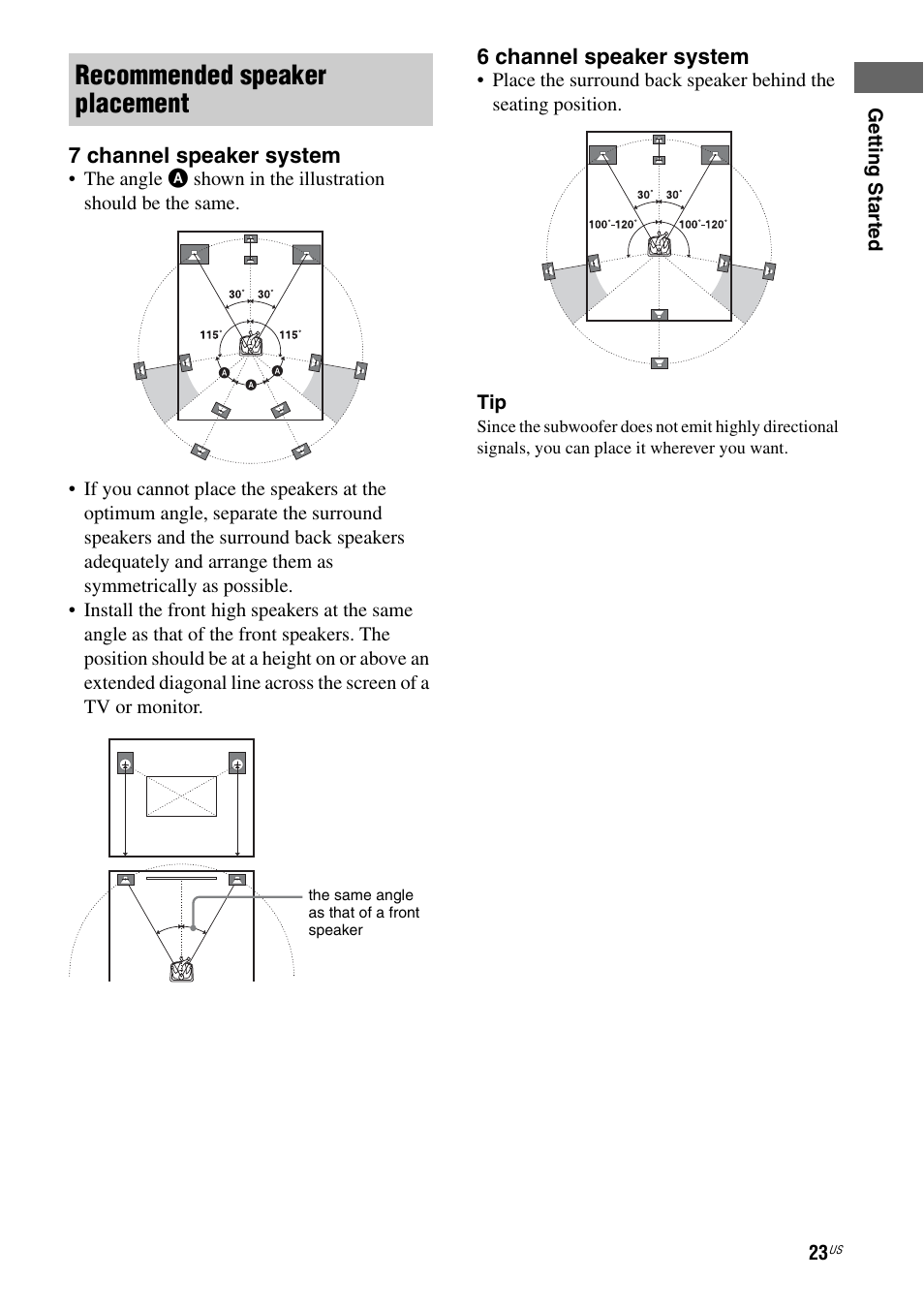 Recommended speaker placement | Sony STR-DA2800ES User Manual | Page 23 / 138