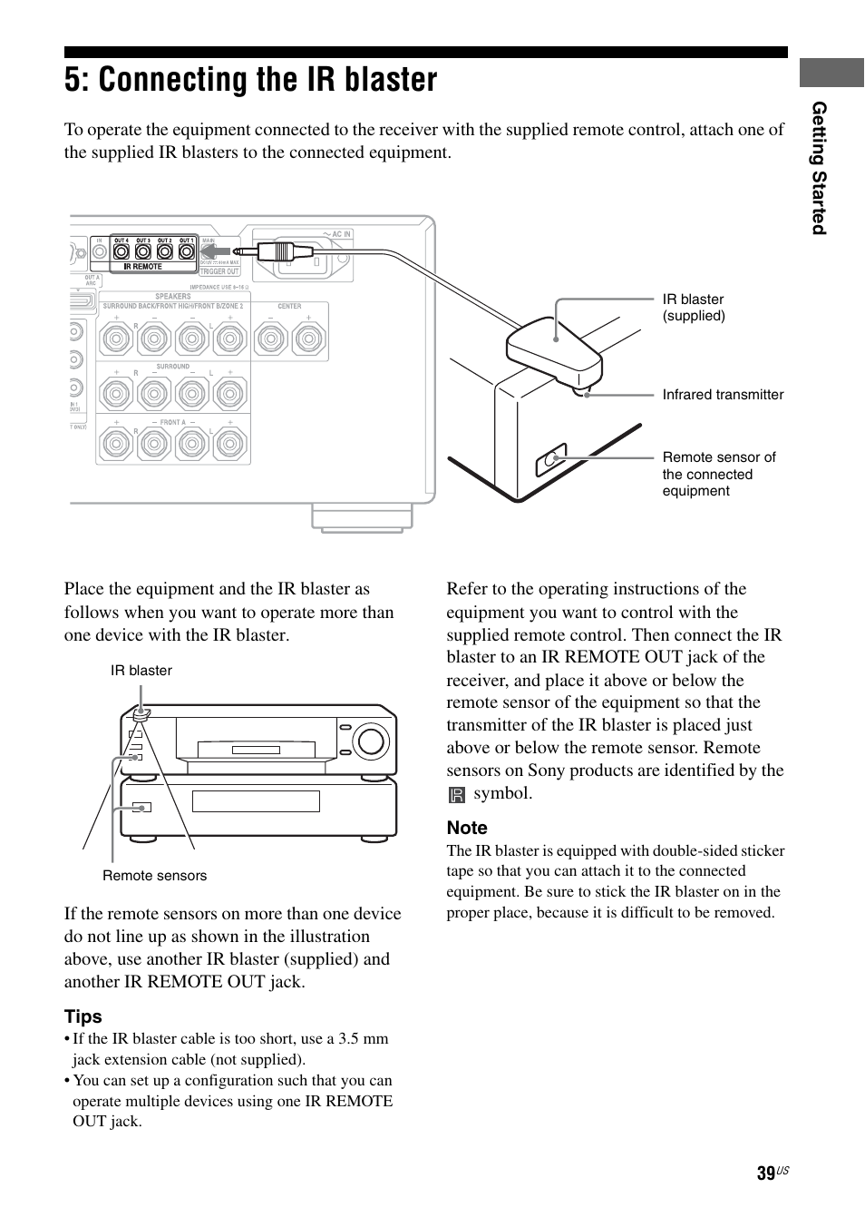 Connecting the ir blaster | Sony STR-DA2800ES User Manual | Page 39 / 138