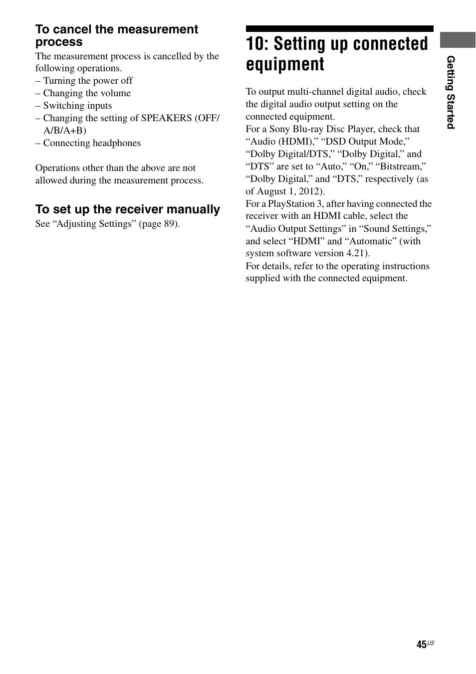 Setting up connected equipment | Sony STR-DA2800ES User Manual | Page 45 / 138