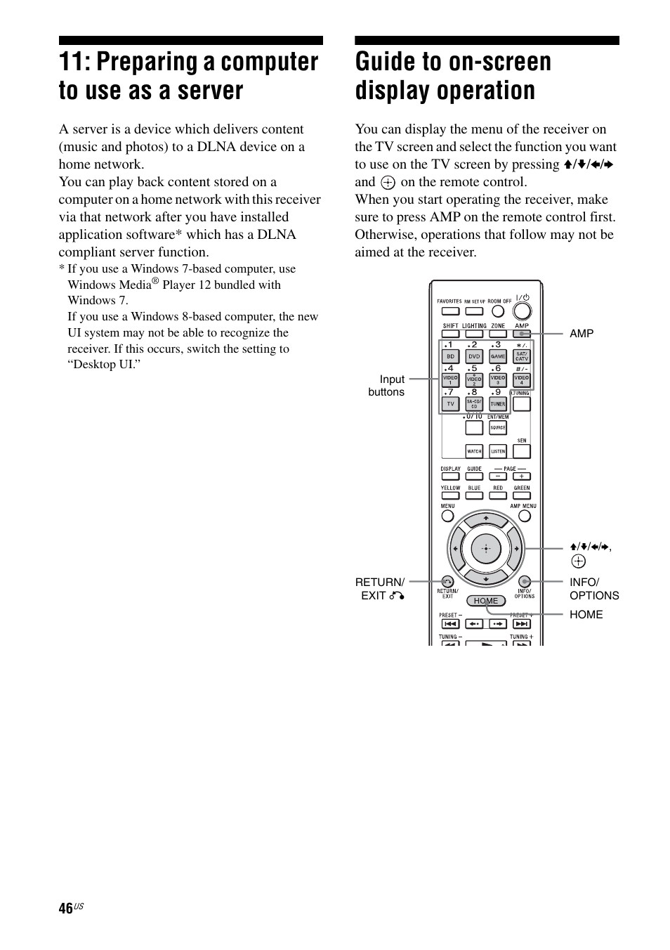 Preparing a computer to use as a server, Guide to on-screen display operation, Preparing a computer to use as | A server | Sony STR-DA2800ES User Manual | Page 46 / 138