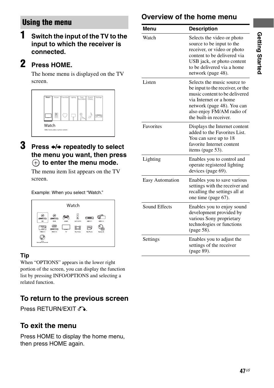 Using the menu | Sony STR-DA2800ES User Manual | Page 47 / 138