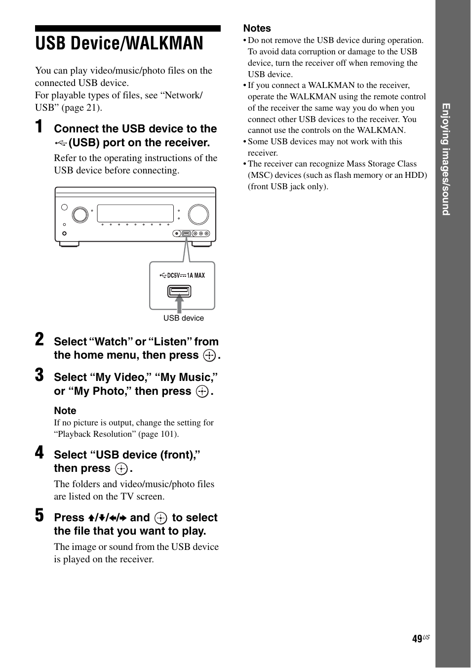 Usb device/walkman | Sony STR-DA2800ES User Manual | Page 49 / 138