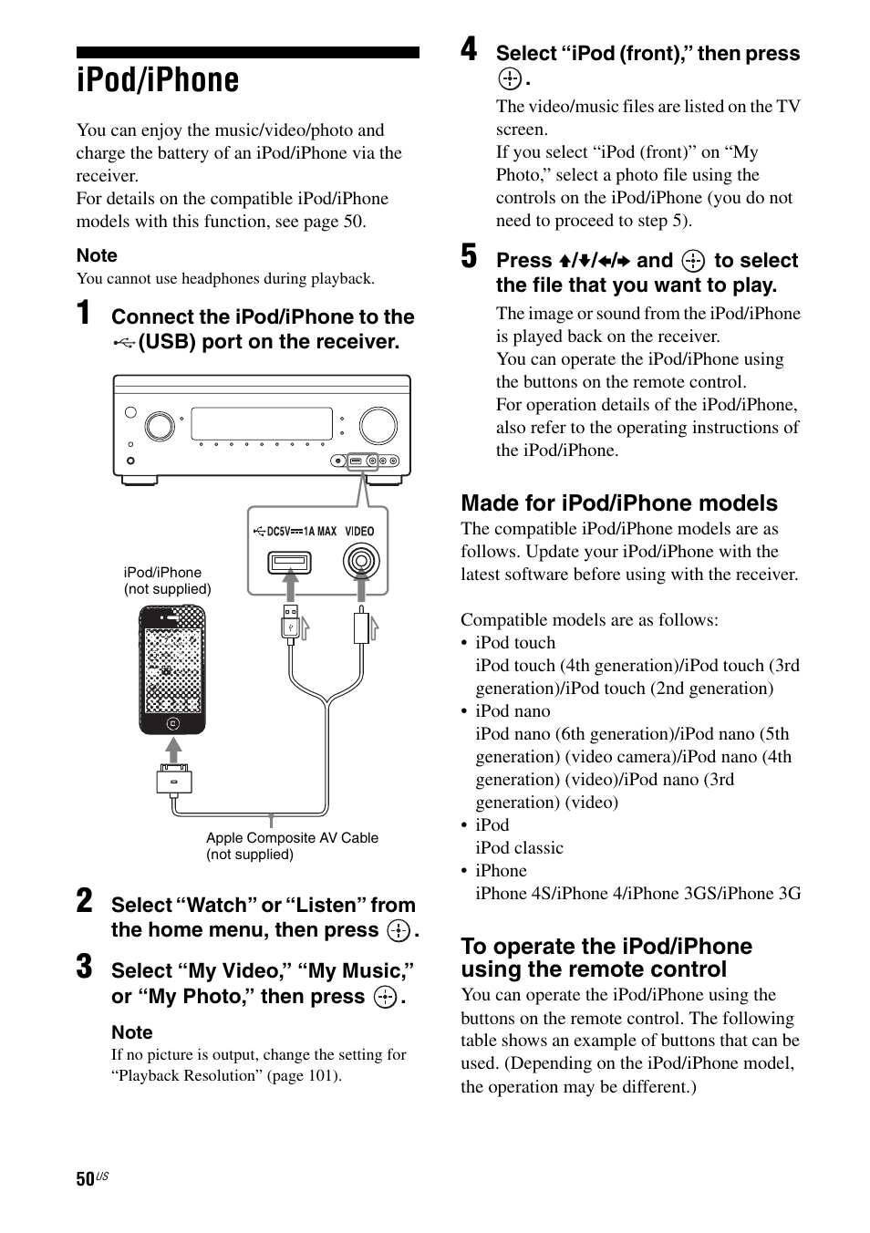 Ipod/iphone | Sony STR-DA2800ES User Manual | Page 50 / 138