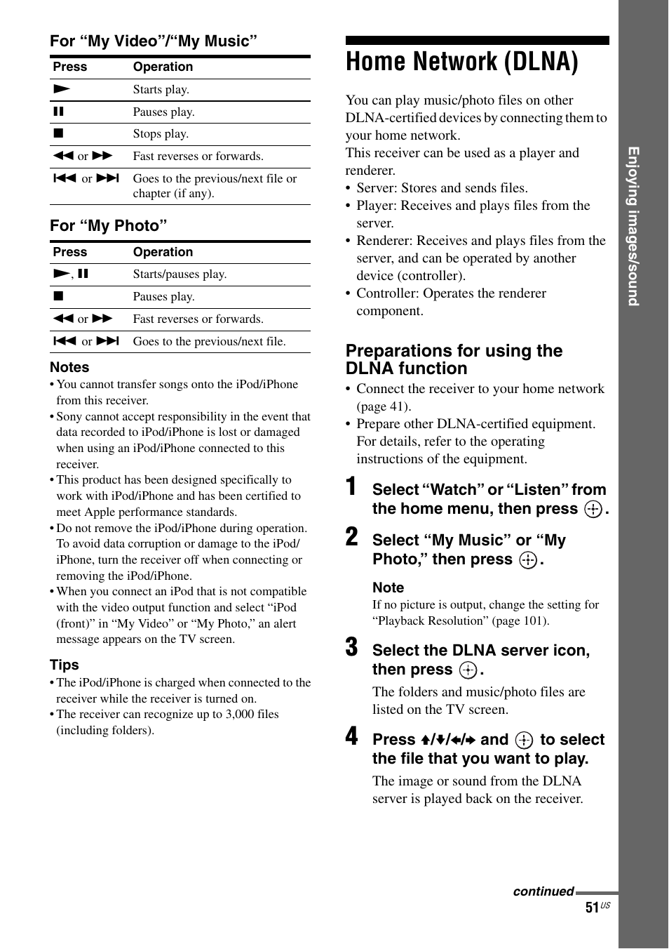 Home network (dlna), Preparations for using the dlna function | Sony STR-DA2800ES User Manual | Page 51 / 138