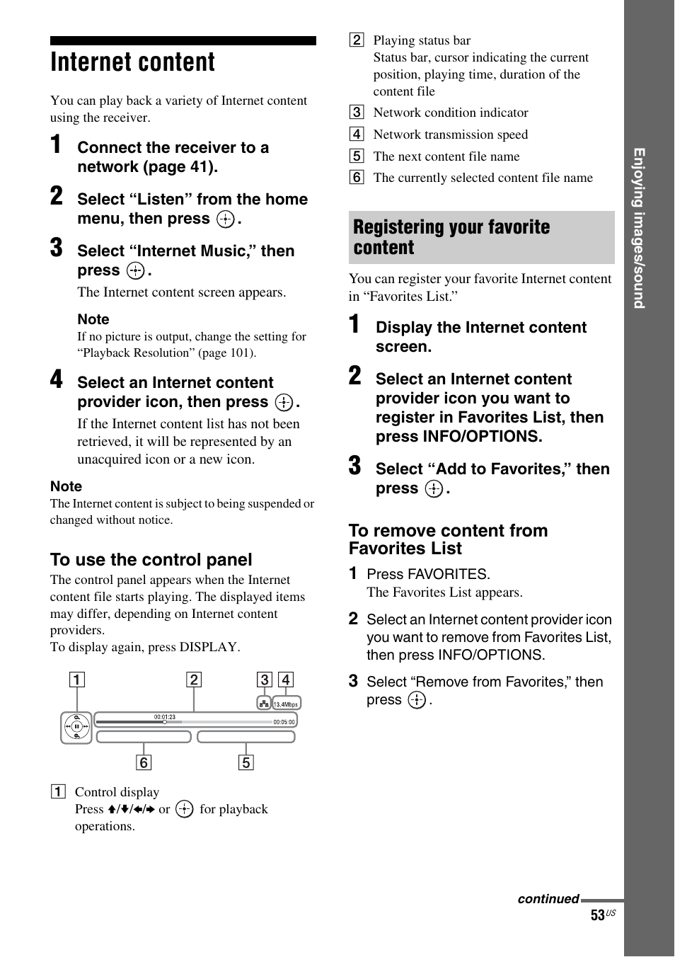 Internet content, Registering your favorite content | Sony STR-DA2800ES User Manual | Page 53 / 138