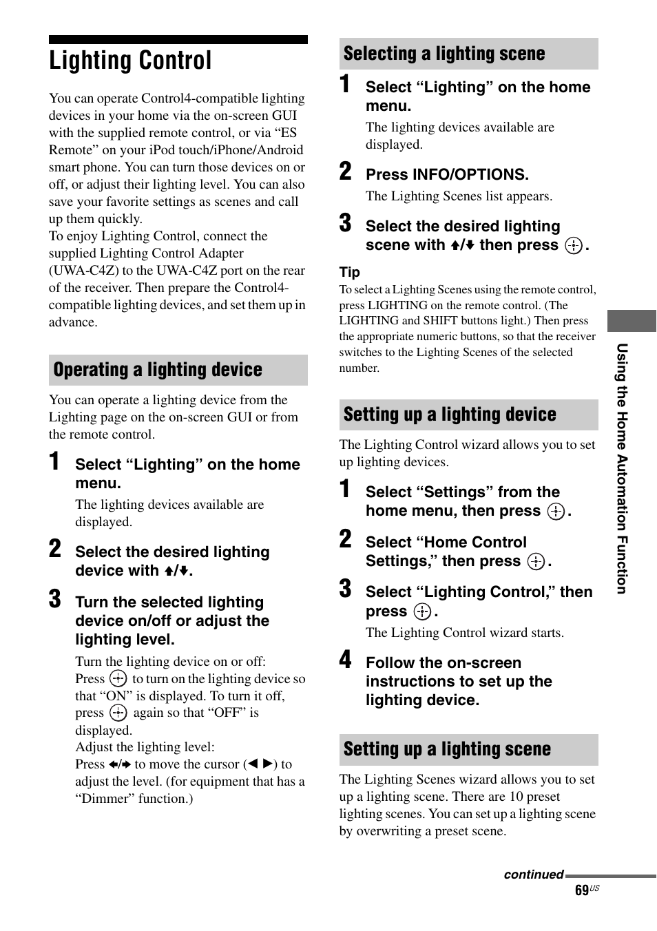 Lighting control | Sony STR-DA2800ES User Manual | Page 69 / 138