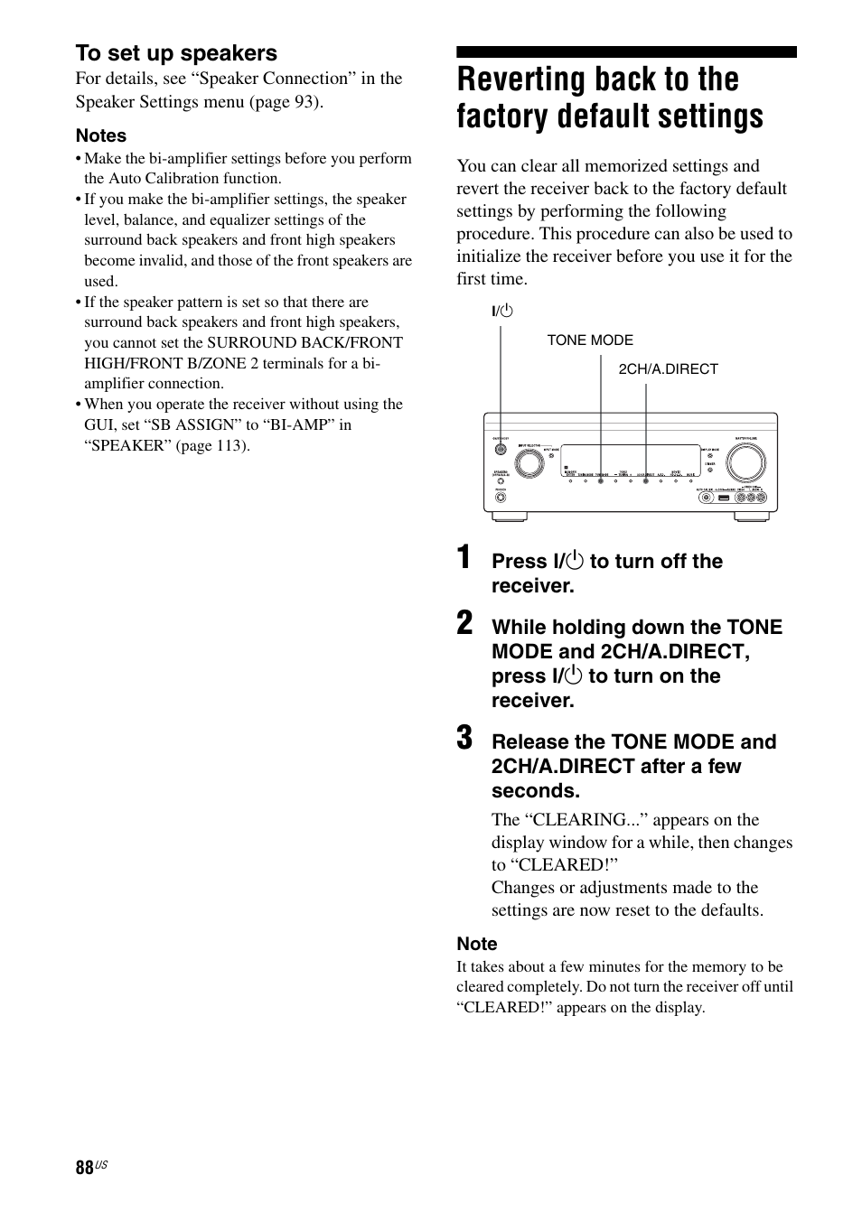 Reverting back to the factory default settings, Reverting back to the factory default, Settings | Sony STR-DA2800ES User Manual | Page 88 / 138