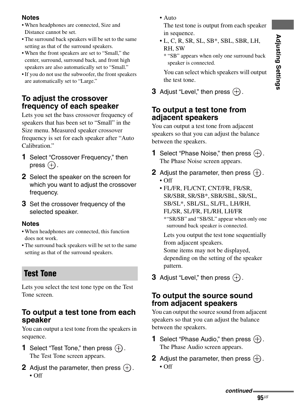 Test tone | Sony STR-DA2800ES User Manual | Page 95 / 138