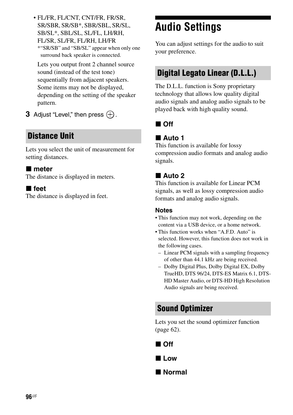 Audio settings | Sony STR-DA2800ES User Manual | Page 96 / 138