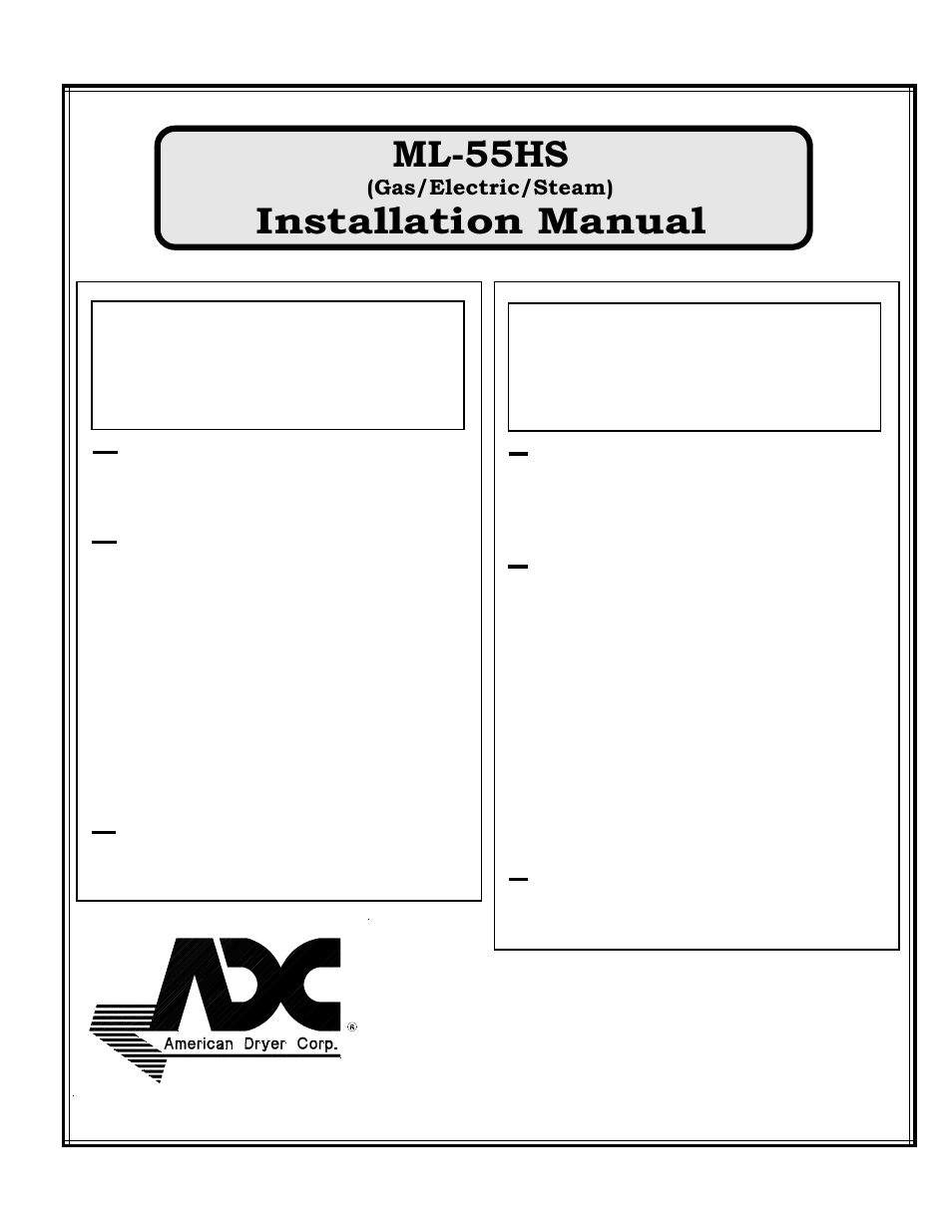 American Dryer Corp. Gas/Electric/Steam ML-55HS User Manual | 56 pages