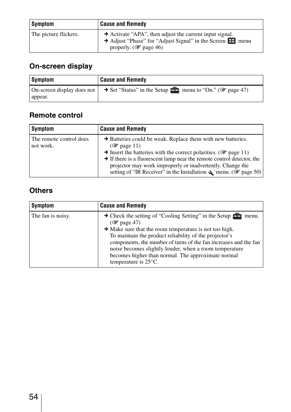 On-screen display remote control others | Sony VPL-VW50 User Manual | Page 54 / 80