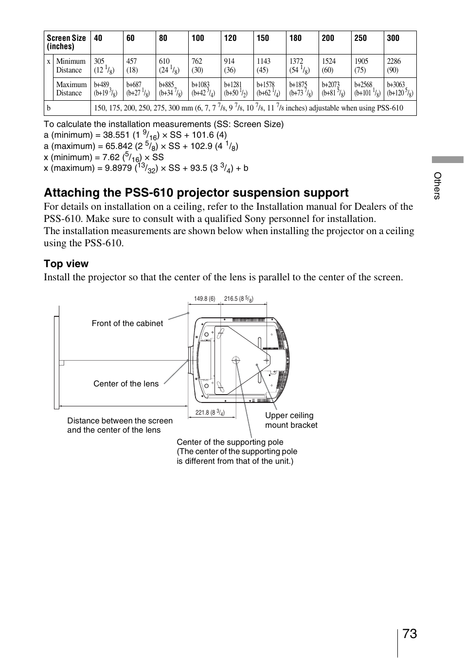 Attaching the pss-610 projector suspension support, Oth e rs | Sony VPL-VW50 User Manual | Page 73 / 80
