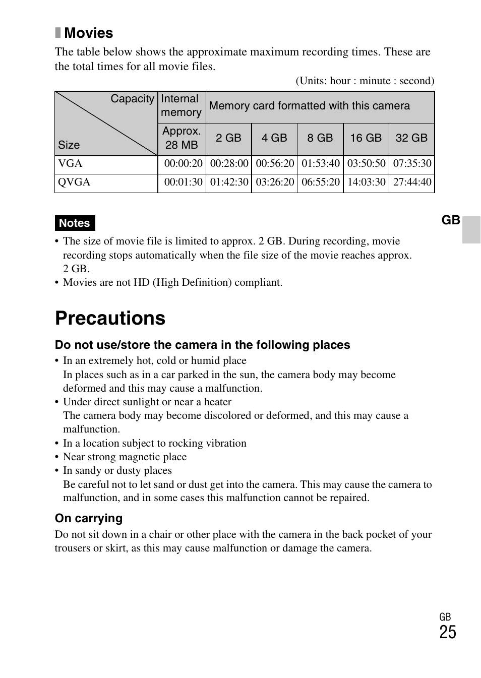 Precautions, Xmovies | Sony DSC-W330 User Manual | Page 25 / 60