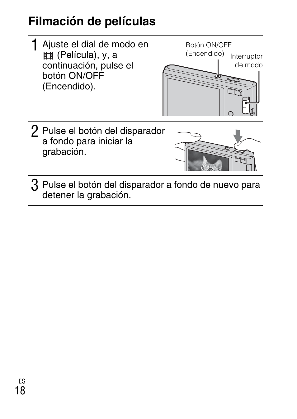 Filmación de películas | Sony DSC-W330 User Manual | Page 46 / 60
