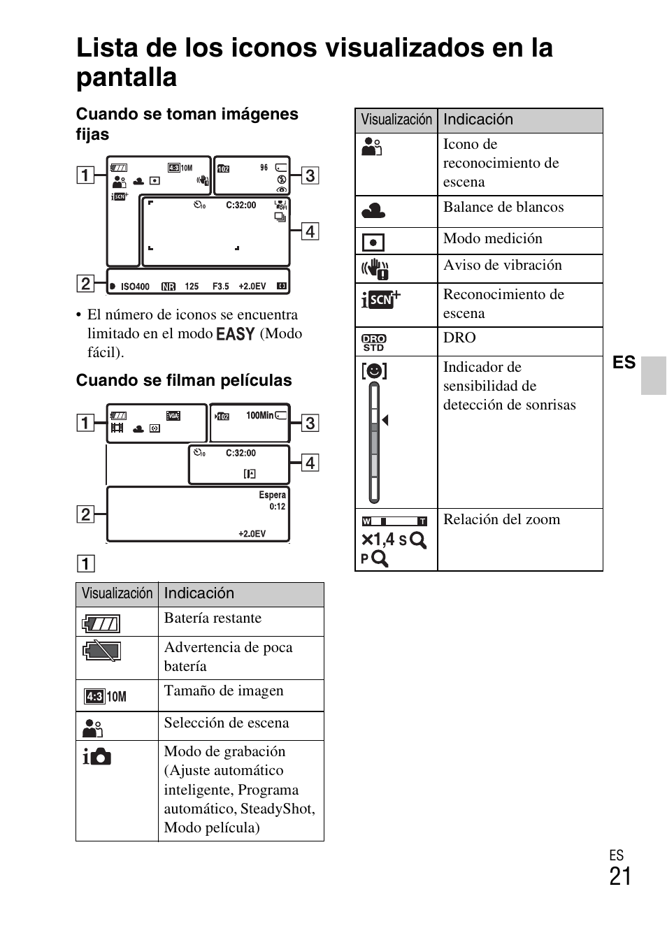 Lista de los iconos visualizados en la pantalla | Sony DSC-W330 User Manual | Page 49 / 60