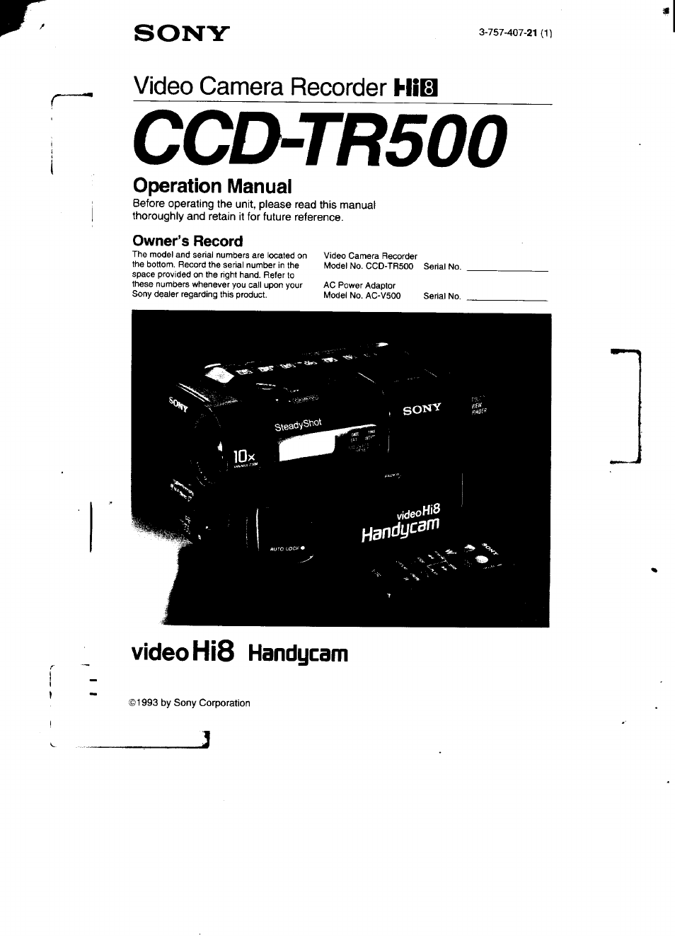 Sony CCD-TR500 User Manual | 29 pages