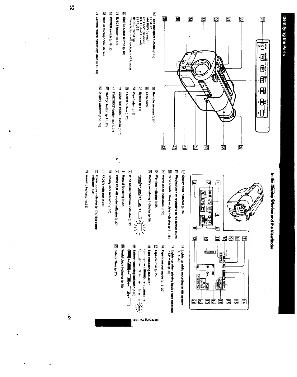 In tke tjleptay tjlflncibw and ^ 'iflewflnder, Eikei© i, Identifying the parts | Sony CCD-TR500 User Manual | Page 27 / 29