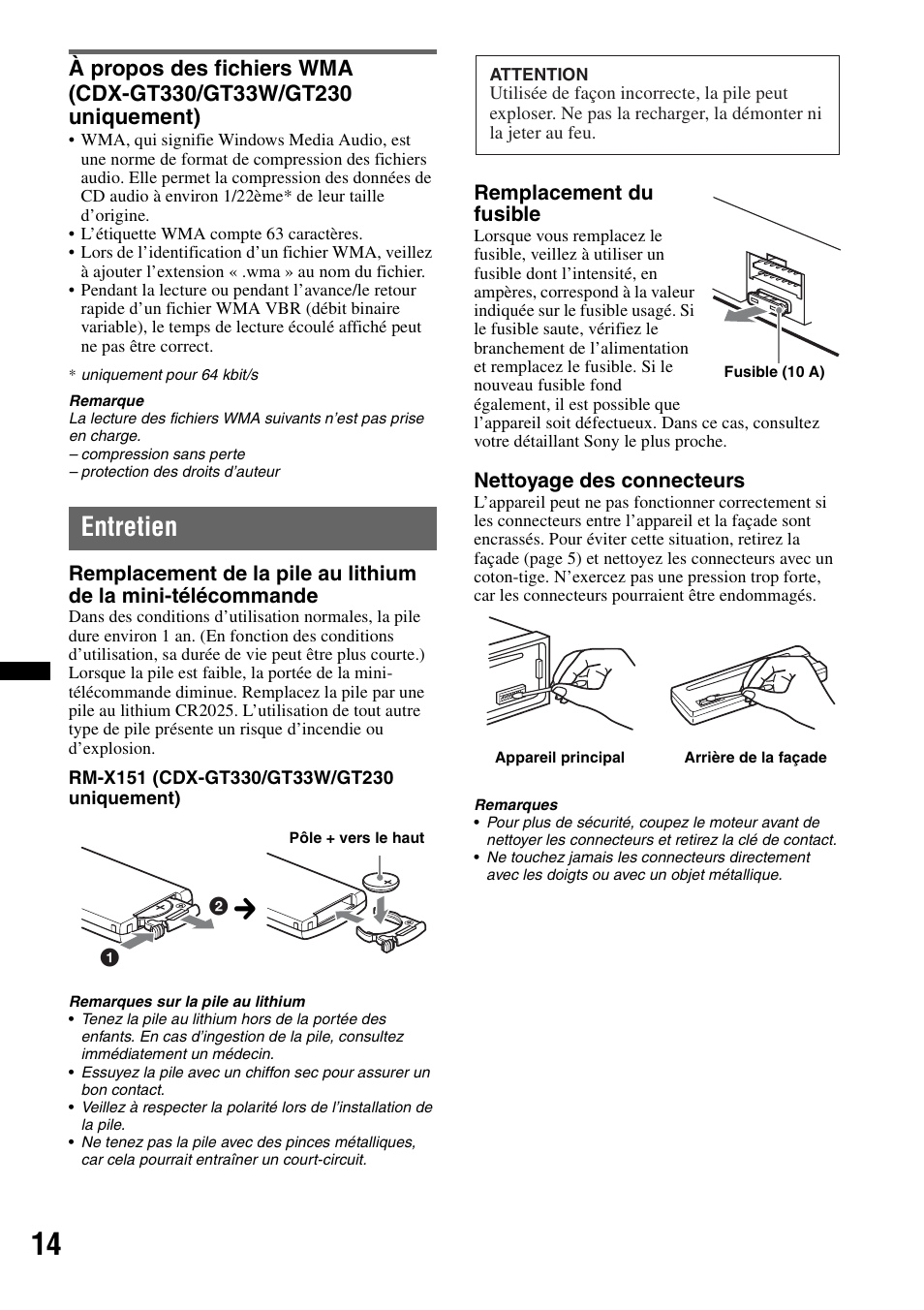 Entretien | Sony CXS-GT2316F User Manual | Page 30 / 56