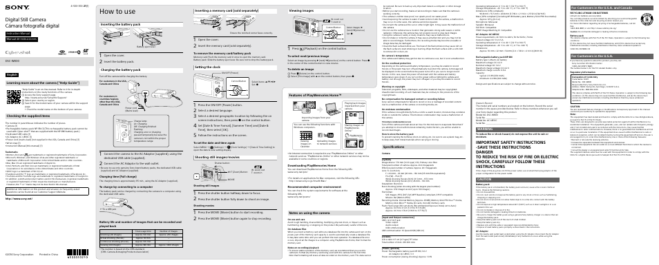 Sony DSC-W800 User Manual | 2 pages