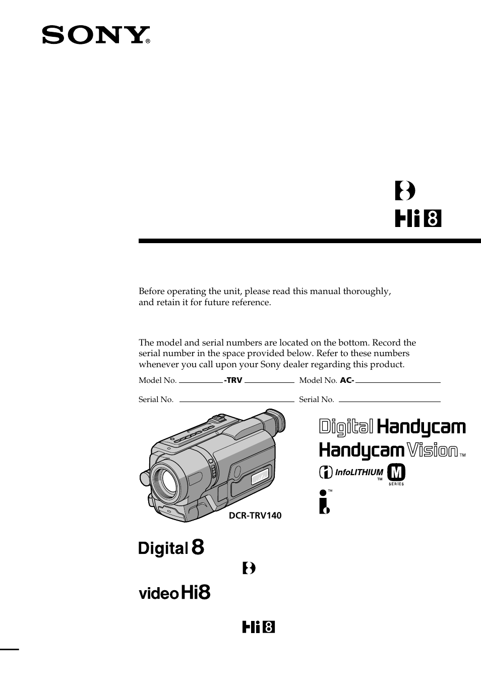 Sony DCR-TRV140 User Manual | 148 pages