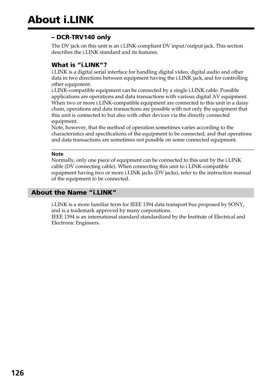 About i.link | Sony DCR-TRV140 User Manual | Page 126 / 148