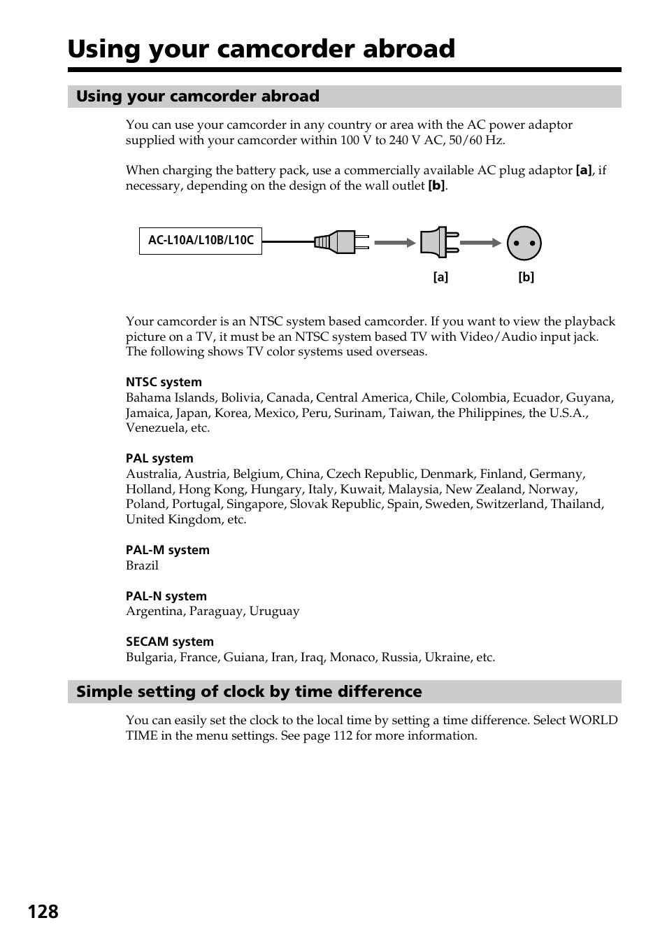 Using your camcorder abroad | Sony DCR-TRV140 User Manual | Page 128 / 148