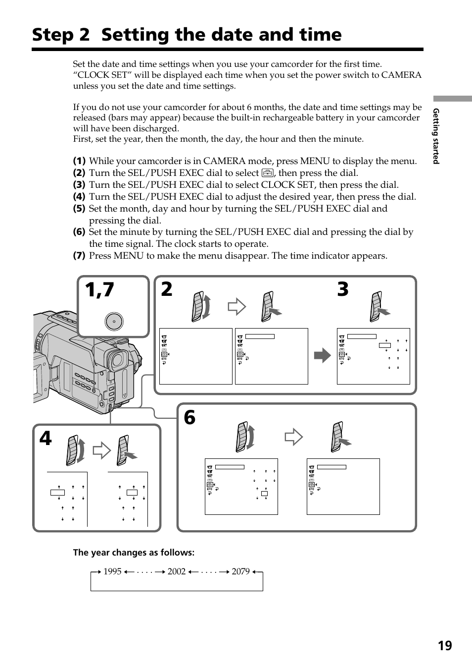 Step 2 setting the date and time | Sony DCR-TRV140 User Manual | Page 19 / 148