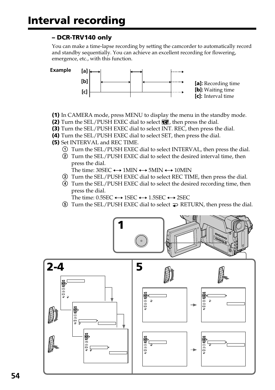 Interval recording (dcr-trv140 only), Interval recording, Dcr-trv140 only | Sony DCR-TRV140 User Manual | Page 54 / 148