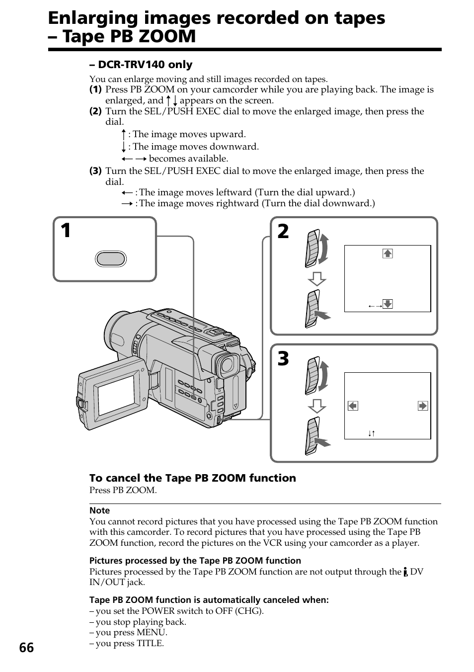 Enlarging images recorded on tapes – tape pb zoom | Sony DCR-TRV140 User Manual | Page 66 / 148