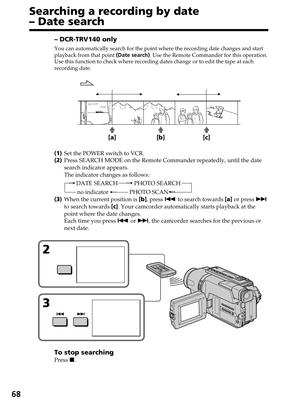 Searching a recording by date – date search | Sony DCR-TRV140 User Manual | Page 68 / 148