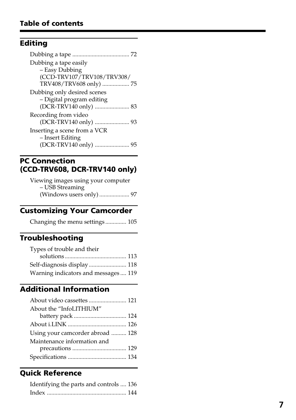 Sony DCR-TRV140 User Manual | Page 7 / 148
