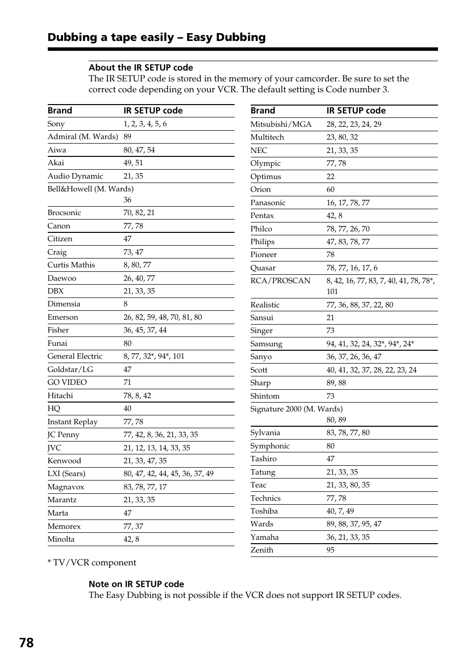 Dubbing a tape easily – easy dubbing | Sony DCR-TRV140 User Manual | Page 78 / 148