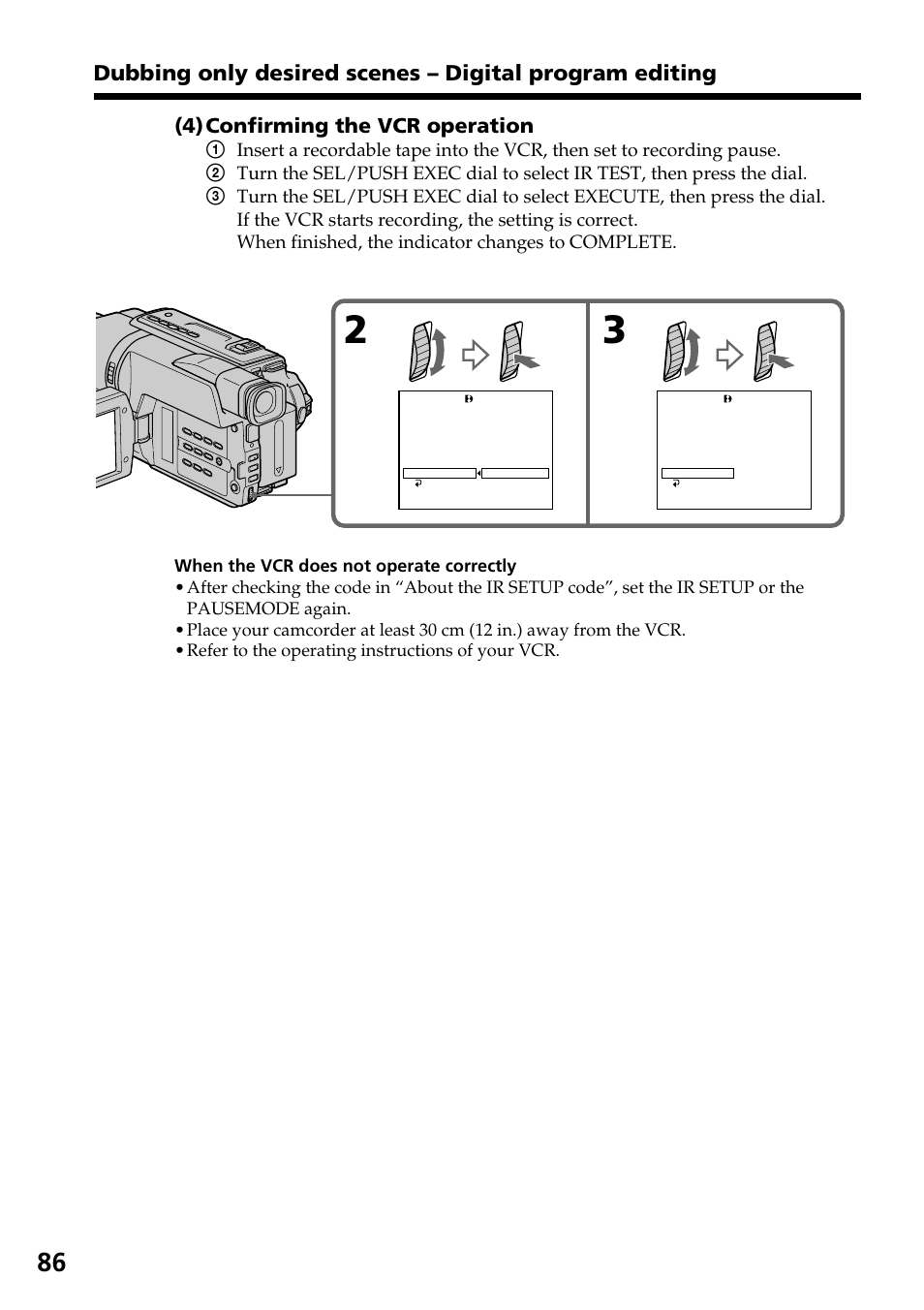 4) confirming the vcr operation | Sony DCR-TRV140 User Manual | Page 86 / 148