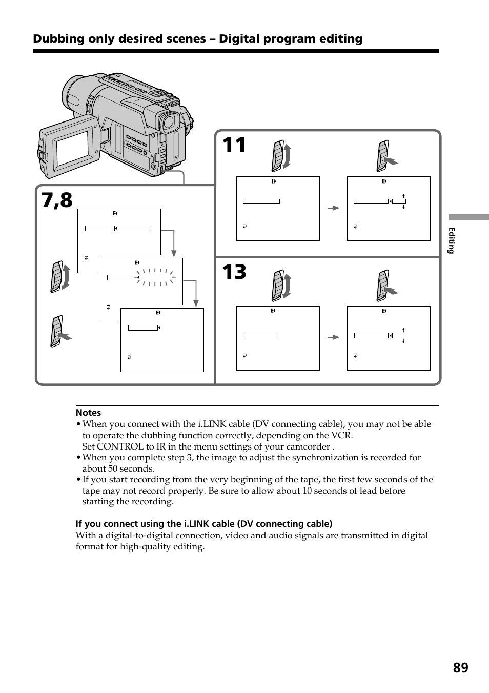 Editing | Sony DCR-TRV140 User Manual | Page 89 / 148