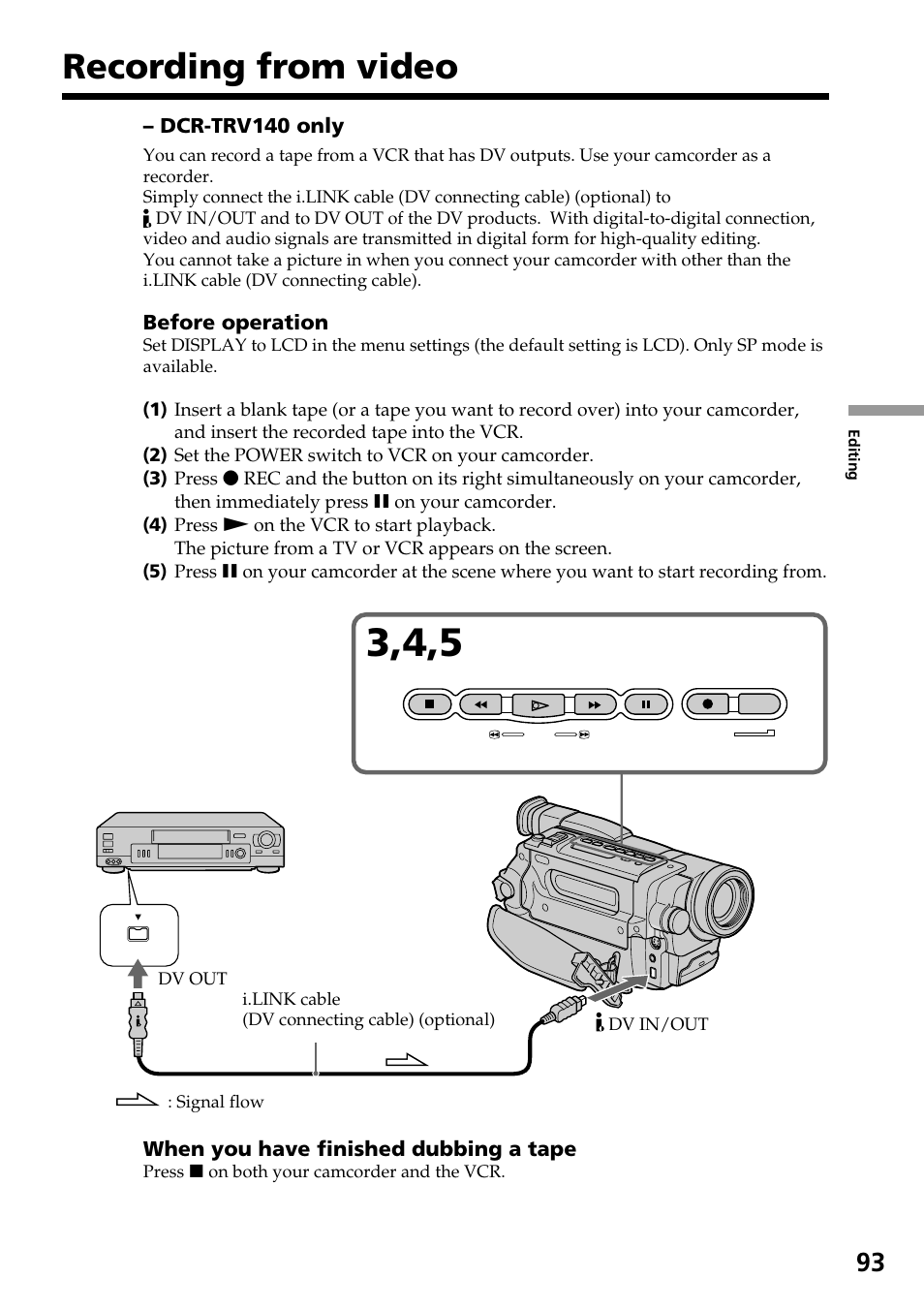 Recording from video (dcr-trv140 only), Recording from video | Sony DCR-TRV140 User Manual | Page 93 / 148