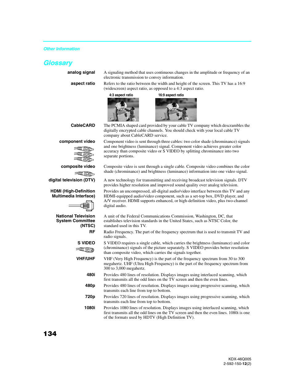 Glossary | Sony KDX-46Q005 User Manual | Page 136 / 151