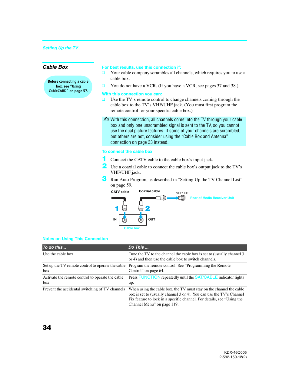 Cable box, D 34. if | Sony KDX-46Q005 User Manual | Page 36 / 151