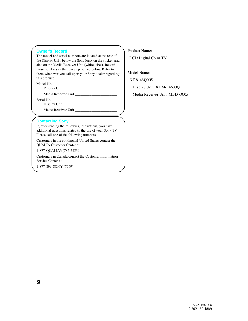 Sony KDX-46Q005 User Manual | Page 4 / 151