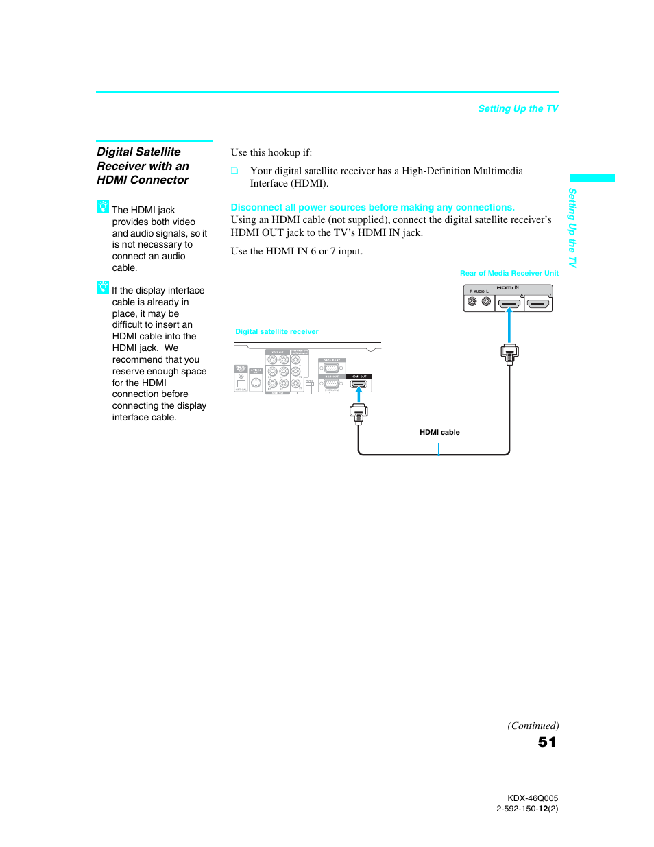 Digital satellite receiver with an hdmi connector | Sony KDX-46Q005 User Manual | Page 53 / 151