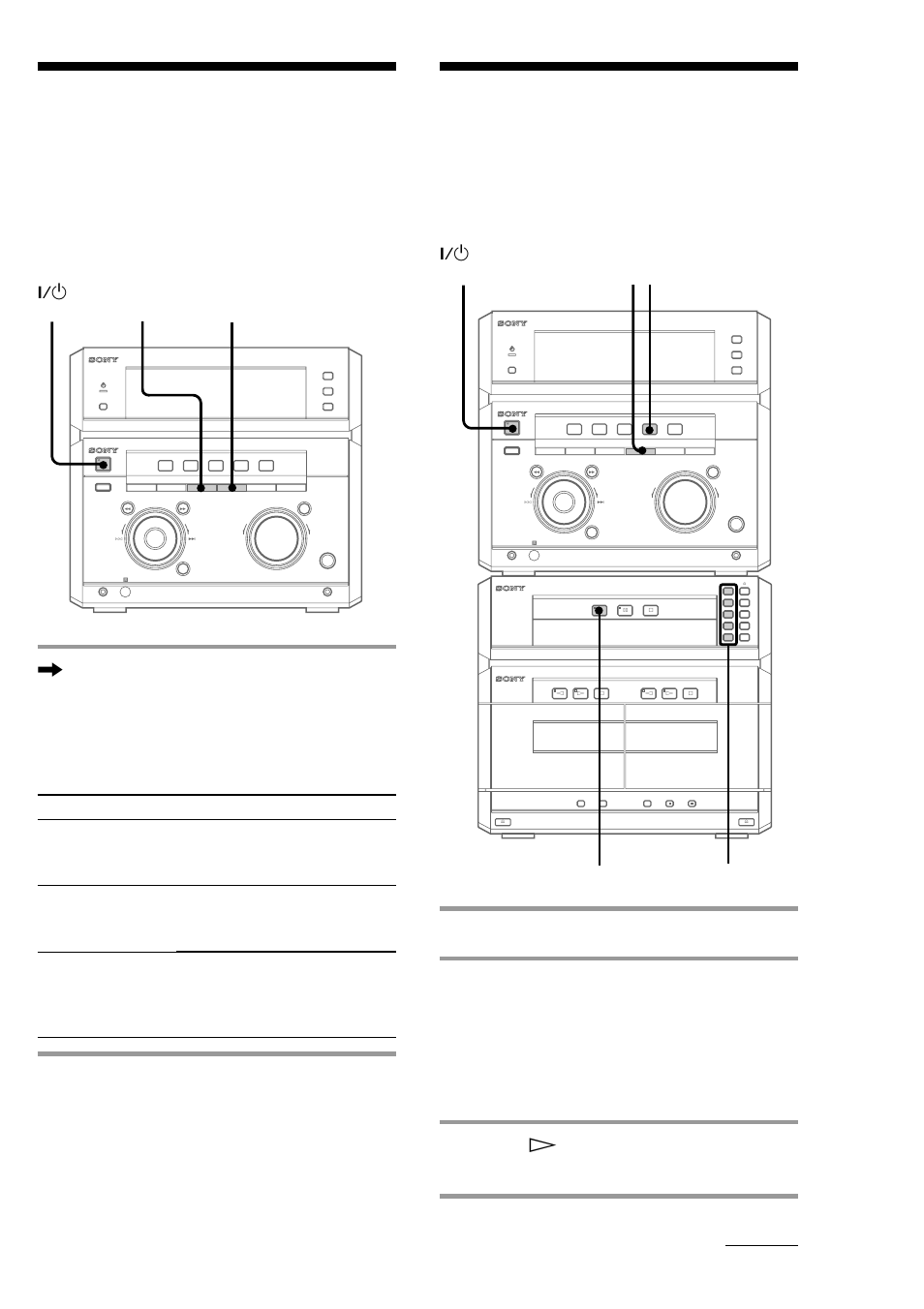 Playing the cd tracks in random order, Playing the cd tracks repeatedly, Shuffle play | Repeat play, Press cd, then place a cd, Press, All the tracks play in random order, Disc 1~5, Repeat play mode, 1/u (power) 1/u (power) | Sony MHC-NX1 User Manual | Page 19 / 44