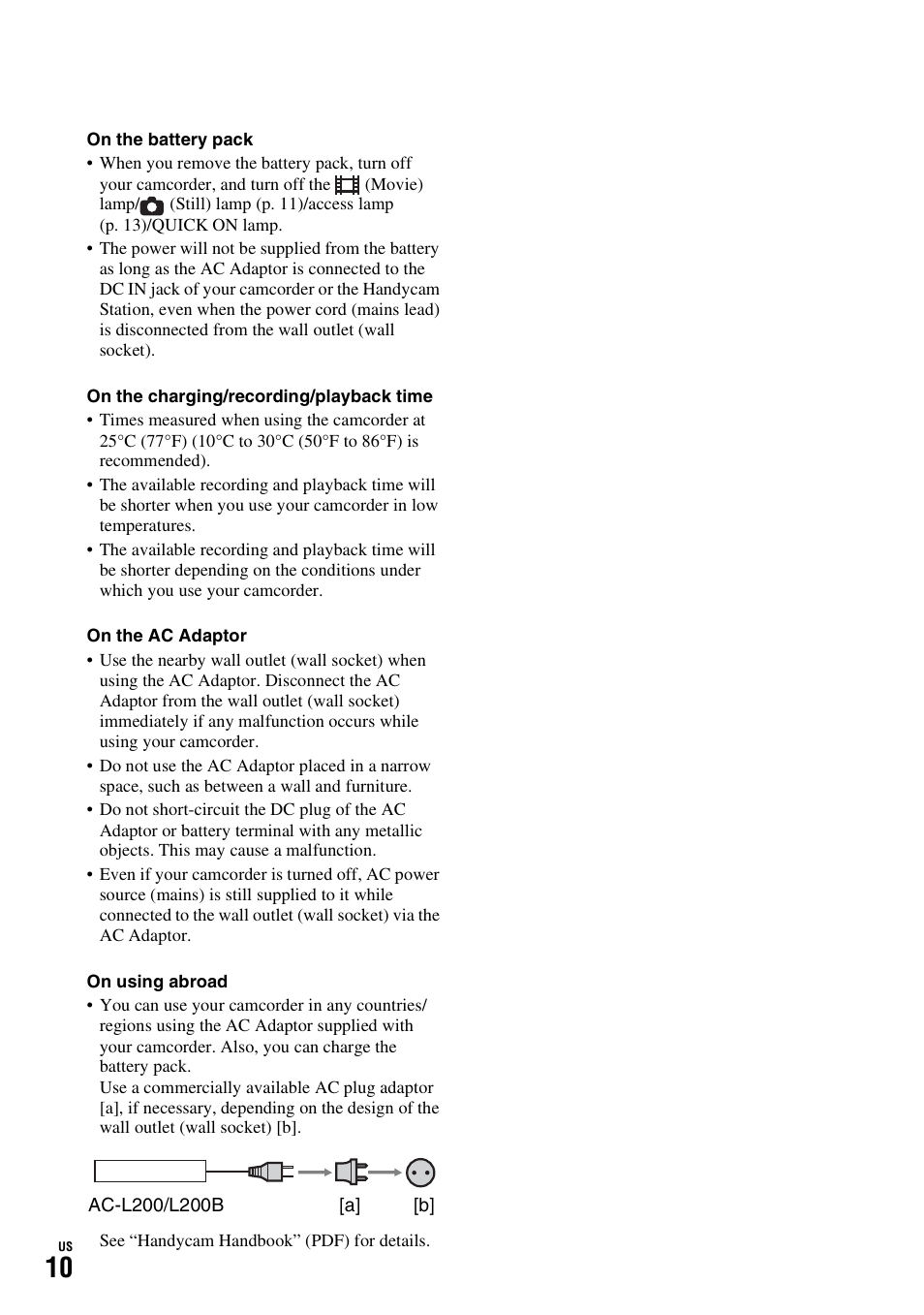 Sony HDR-TG1 User Manual | Page 10 / 76