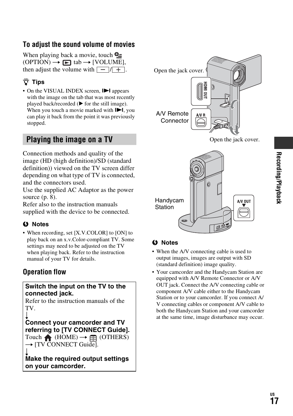 Playing the image on a tv | Sony HDR-TG1 User Manual | Page 17 / 76